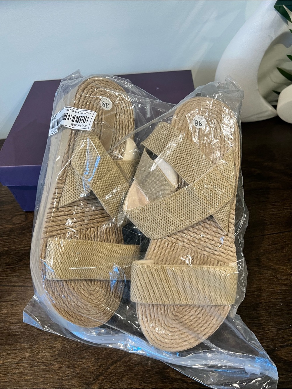 Woven Strappy Slide Sandals in Tan - Women